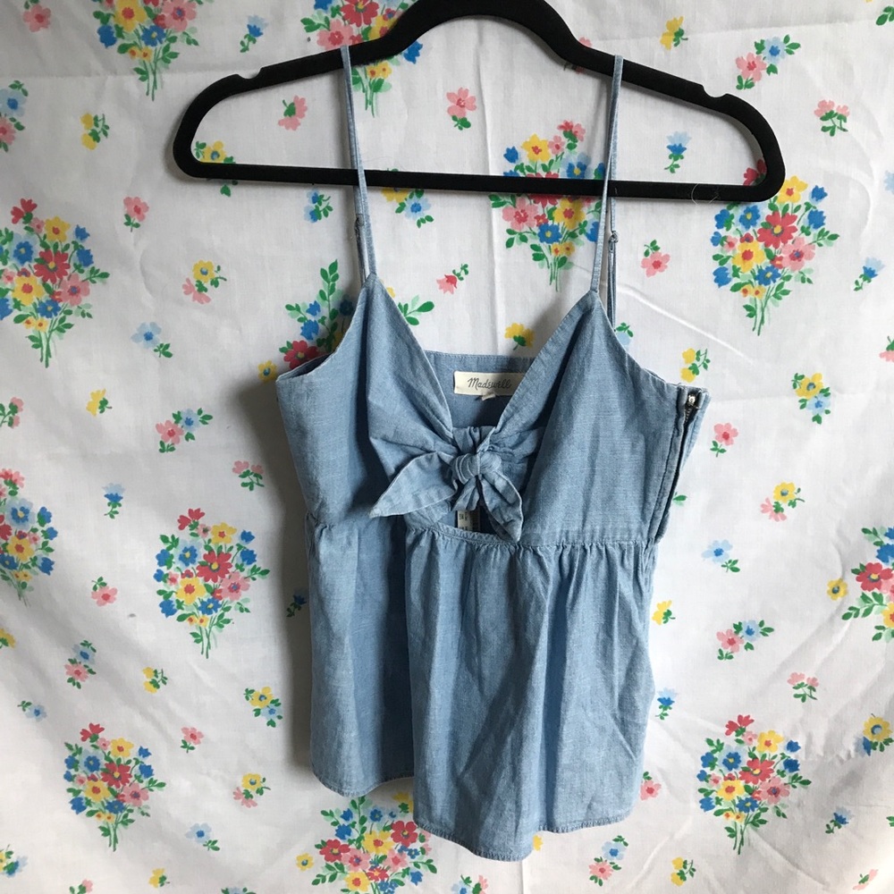 NWT madewell summer denim blouse cut out bow